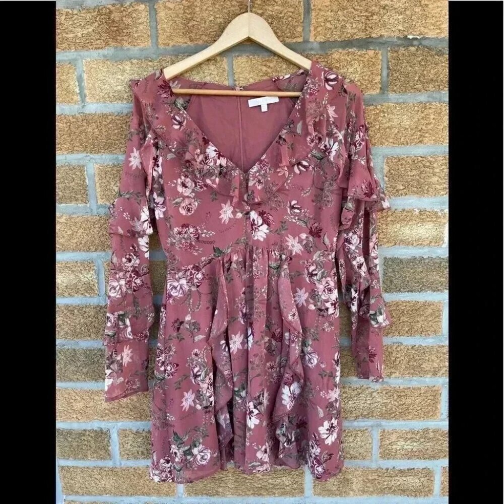 Wayf floral ruffle long sleeve dress large - Picture 2 of 11